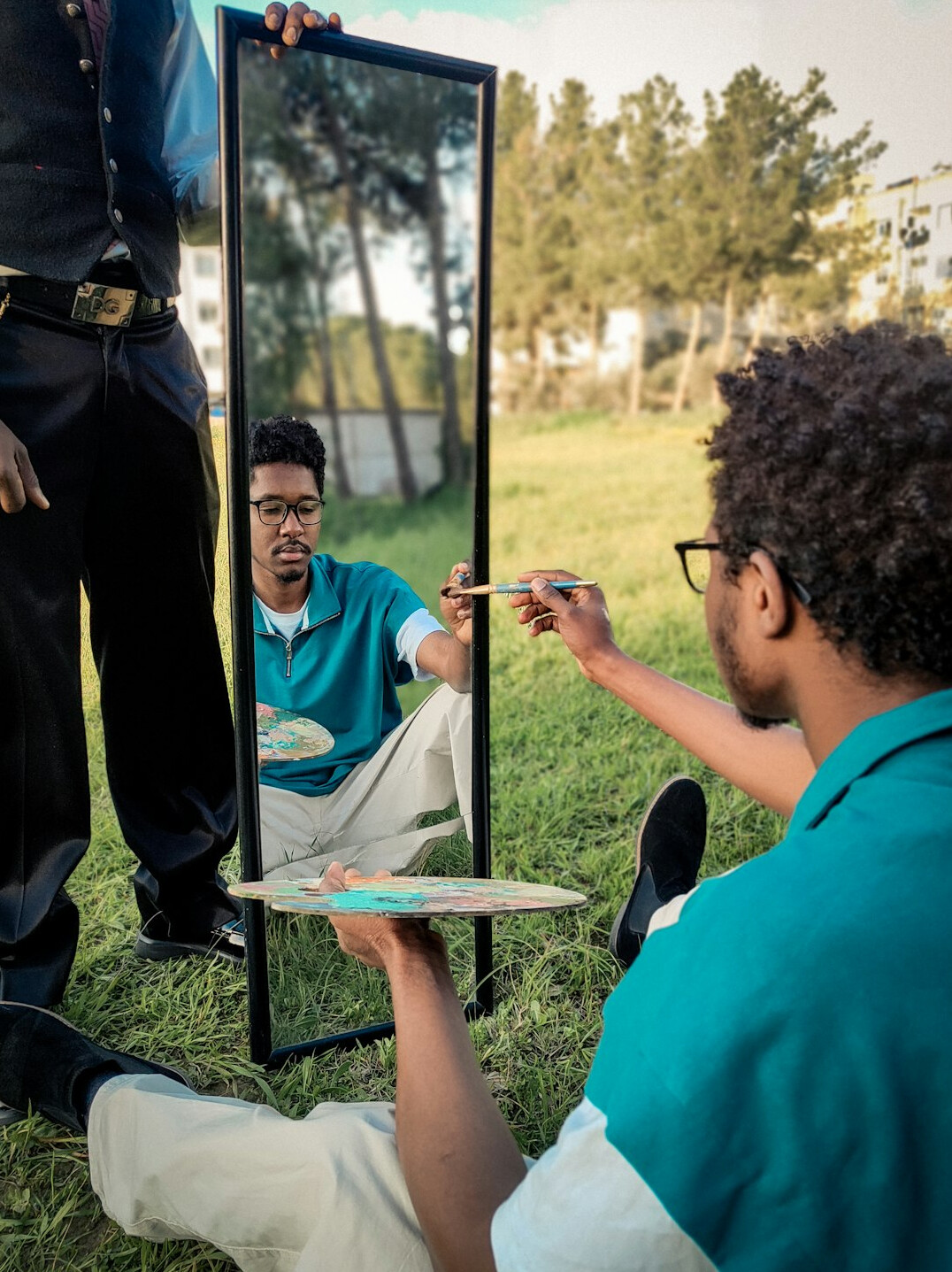 person practicing speech in mirror